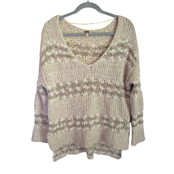 Free People Sweaters - Free People Sweater S Boho Oversized Chunky Knit V-Neck High-Low Relaxed Fit